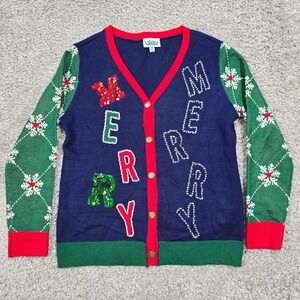 Rockin’ Around Womens Christmas Cardigan Size‎ M Light Up Sequin Snowflake